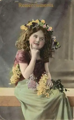 Postcard fancy card child and coiffure remerciements