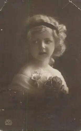 Postcard fancy card girl and flower coiffure