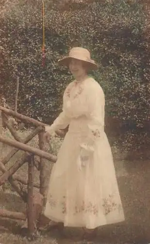 Postcard fancy card lady with hat in nature