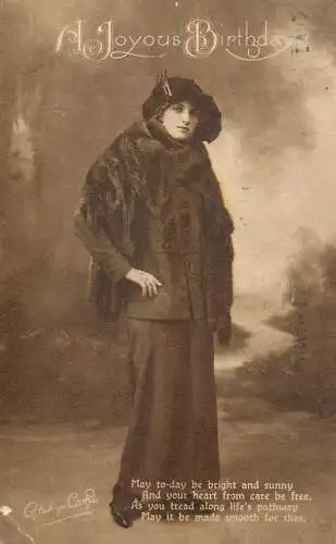 Postcard fancy card lady with fur coat