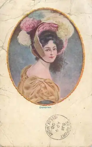 Postcard fancy card lady with a hat Dorothy