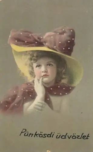 Postcard fancy card punkosdi udvozlet girl with hat