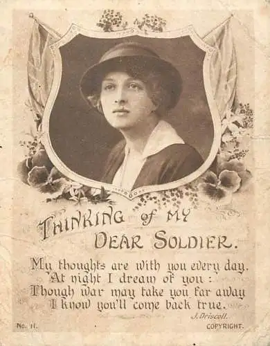 Postcard fancy card thinking of my dear soldier