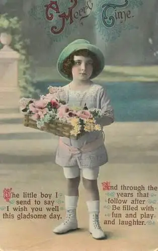 Postcard fancy card merry time dress and flowers