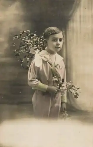 Postcard fancy card elegant boy and flowers