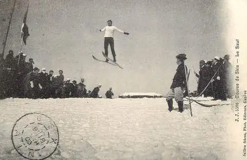 Carte postale d`autrefois France course de skis le sauf