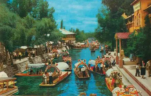 America Mexico Xochimilco boats on chanel river