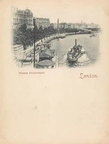 Early Private Postcard Great Britain British Photoprint Court-Size Card 1894-1900 London Thames Embankment