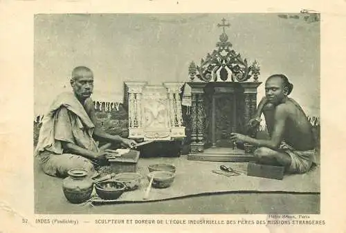 Types ethniques et scenes Indes (Pondichery) Missions Etrangeres - Sculpteur et Doreur de l'ecole industrielle