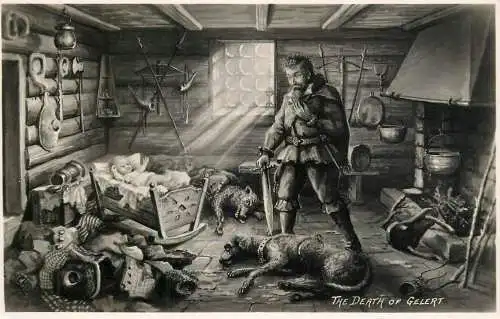 The Death of Gelert, Llewelyn's dog illustration & peom