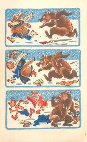 Hunting humour man and bear multi view