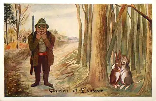 Hunting humour rabbit befriends the dog