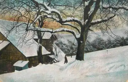 Mountain wooden cabin winter scenery