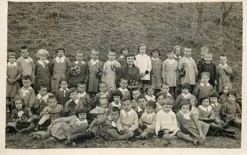 School history souvenir photo postcard teacher and large group of children