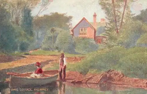 United Kingdom Scotland Killarney Dinis cottage rowboat lady hat painting