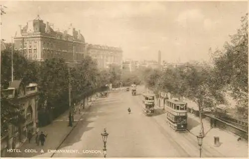 United Kingdom England London Hotel Cecil embankment double deck tram