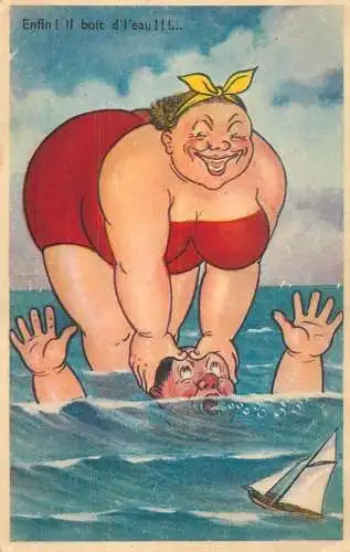 Beach types and scenes caricature couple funny humour illustration