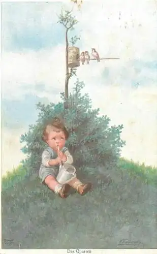 The Quartert boy sings with three little bird funny humour illustration