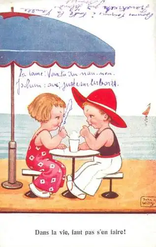 Beach date couple funny humour John Wills signed illustration