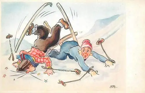 Ski types and scenes funny illustration