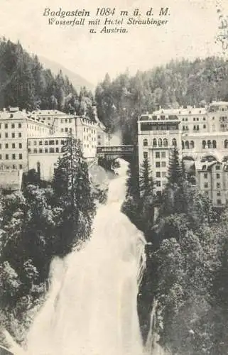 Austria Badgastein wasserfall mit Hotel Straubinger