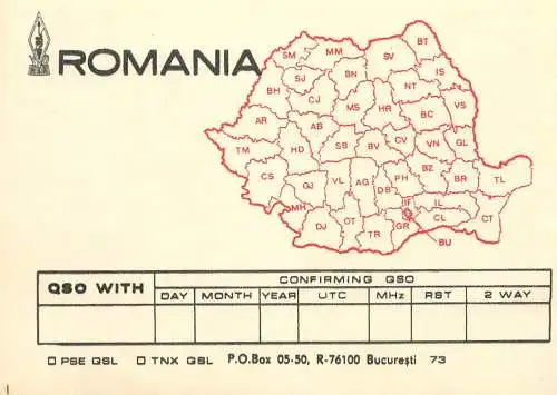 Romania radio amateur card unposted country districts map unposted