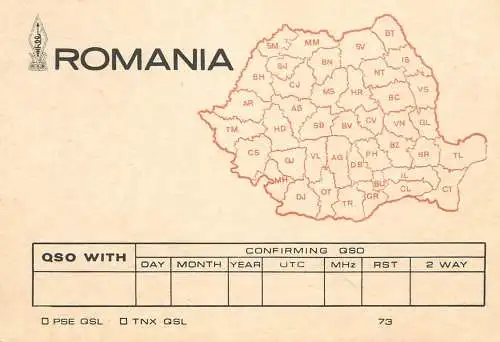 Romania radio amateur card unposted country districts map