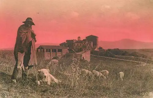 Italy Campagna Romana shepherd with sheep flock types and scenes