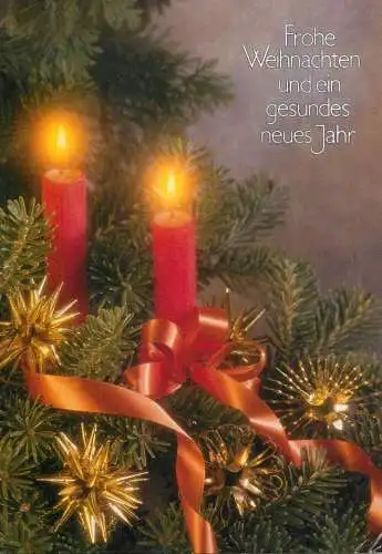 Winter Holidays greetings lit burning candles decorative ornaments