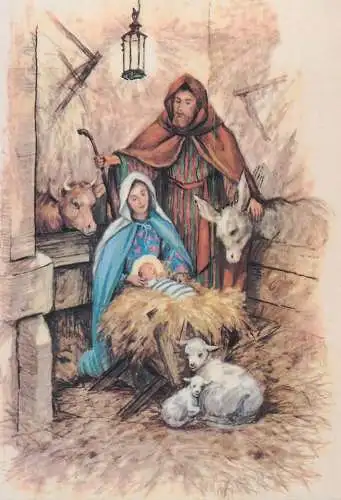 Religious illustration - the Holy Family surrounded by animals