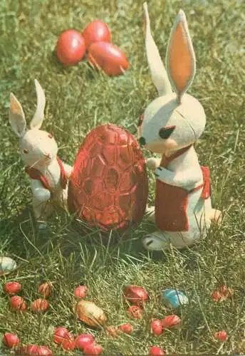 Easter greetings rabbits toys decorative garden ornaments & painted eggs