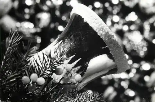 Christmas greetings bell decorative ornament detail view