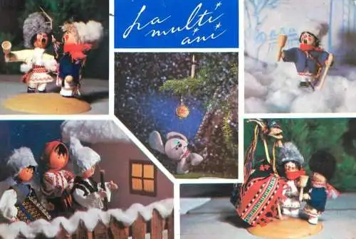 Winter Holidays Greetings multi view dolls wearing traditional costumes and decorative ornaments