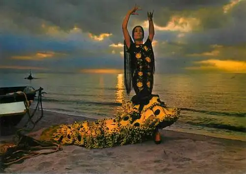 Spain Mallorca Mariquilla beautiful lady dancing on beach typical costume