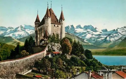 Switzerland Thjun schloss mit Blumlisalp 1954