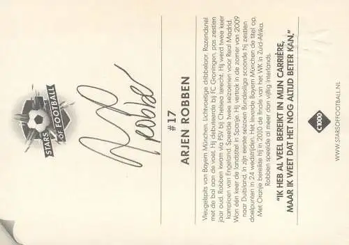 Stars of football pictorial card printed signature #17 Arjen Robben