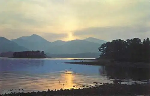 United Kingdom England sunset on Derwentwater