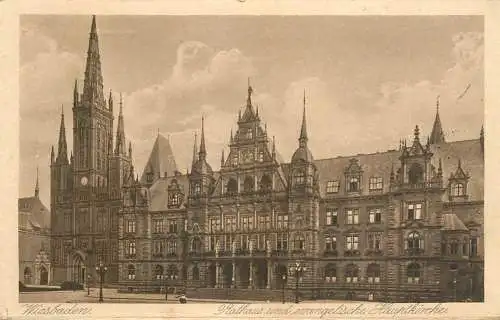 Germany Wiesbaden Rathaus und evangelische Hauptkirche
