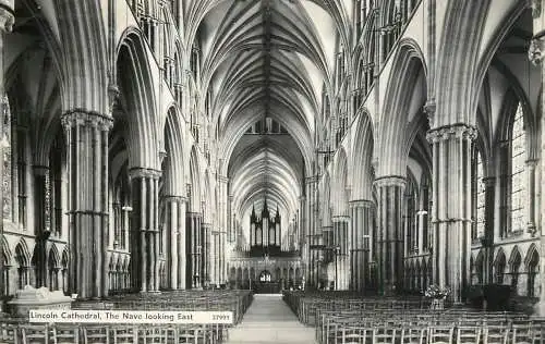 British abbeys, churches & cathedrals postcard Lincoln cathedral nave
