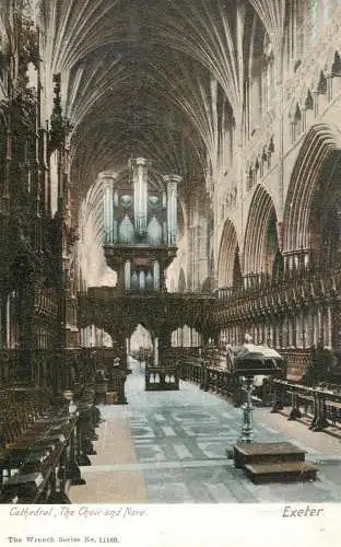 British abbeys, churches & cathedrals postcard Exeter cathedral choir and nave