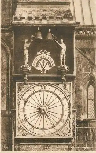 British abbeys, churches & cathedrals postcard Wells cathedral clock