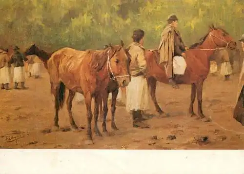 Horse-market Pallya Celesztin signed painting