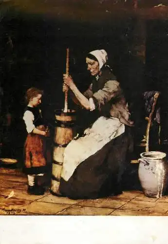 Woman churning butter Munkacsy Mihaly signed painting