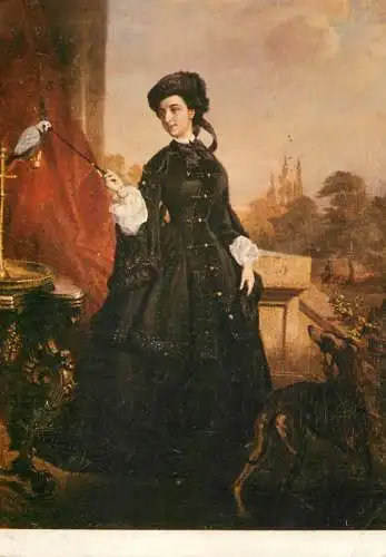 Lady with parrot Sterio Karoly painting