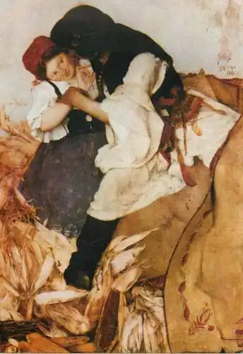 Corn-husking Hollosy Simon painting