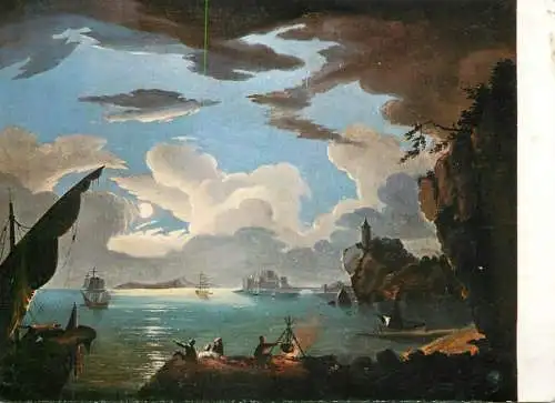 Port in moonlight Kisfaludy Karoly painting