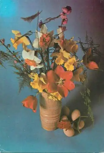 Easter greetings colourful floral decorative arrangement
