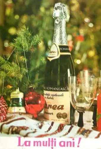 Holiday greetings champagne bottle & decorative ornaments