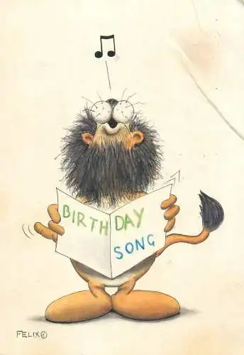 Funny animals signed postcard lyon singing birthday song