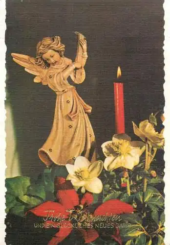 Winter Holidays greetings angel miniature ornament & floral arrangement